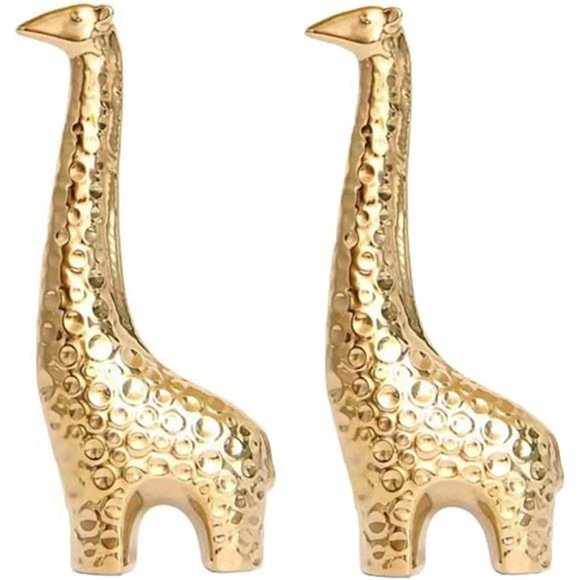 NEW - 2 Pcs Gold Home Décor Small Giraffe Statue Decorative Sculpture - Picture 1 of 7